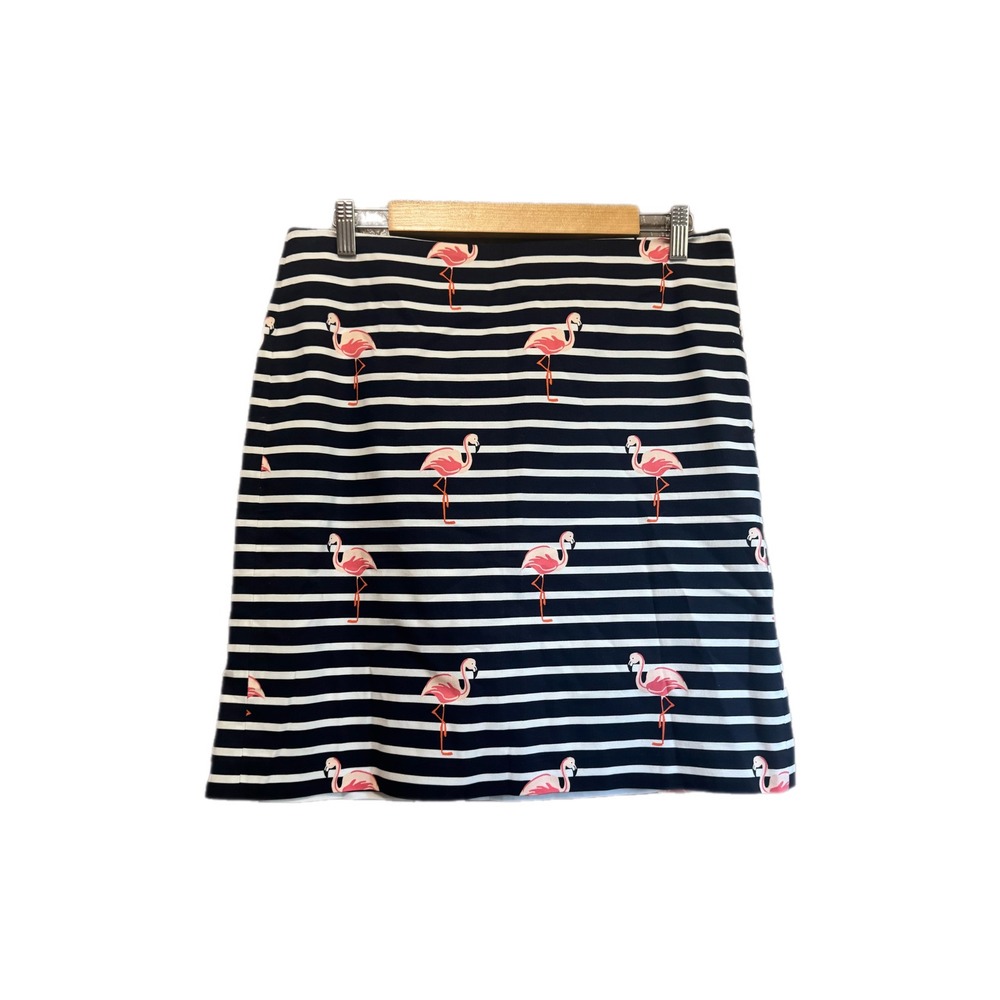 Talbots Pencil Skirt Womens 8 Navy Blue Pink Flamingo Striped Excellent Mini